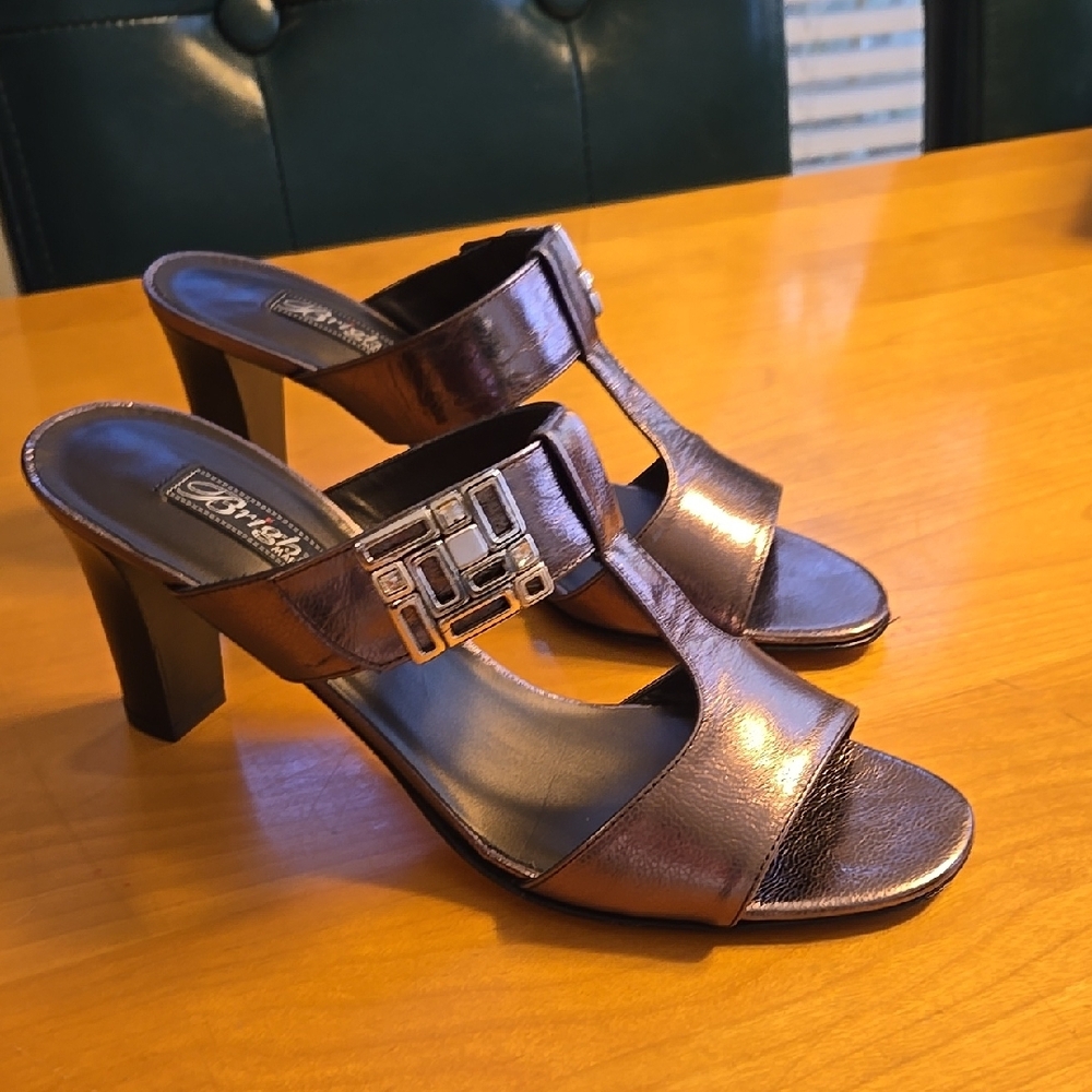 Brighton Brown Metallic Leather Heels